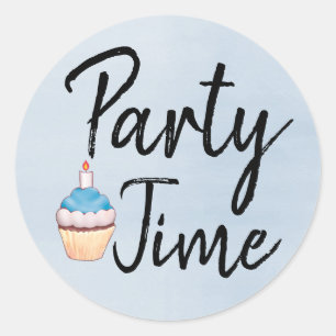 Party Time Blue Watercolor Cupcake Birthday Classic Round Sticker