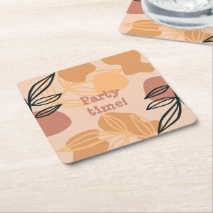 party time boho peach square paper coaster