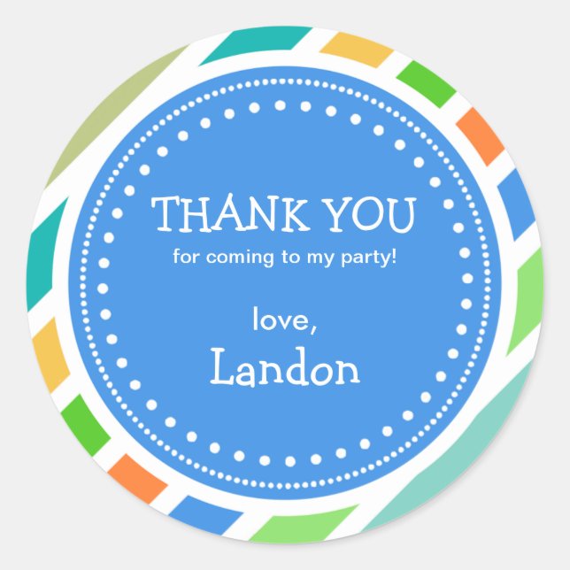Party Time Boys Birthday Thank You Favour Sticker (Front)
