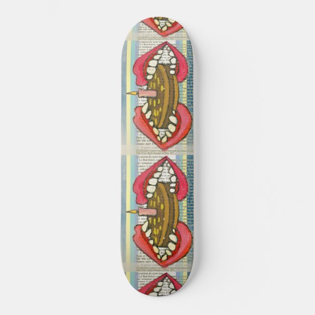 Party Time Cakes Lips & Teeth Ferocious Cool Artsy Skateboard (Front)