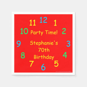 Party Time Clock 70th Birthday, Red, Name, Paper Napkin