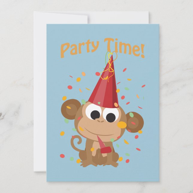 Party Time! Confetti Monkey Party Invitation (Front)