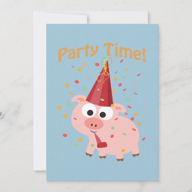 Party Time! Confetti Pig Party Invitation (Front)