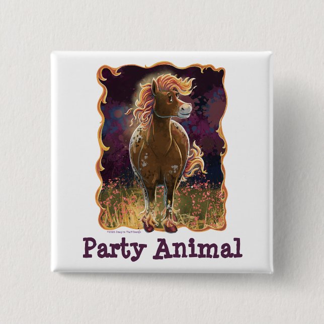 Party Time Fire Horse 15 Cm Square Badge (Front)