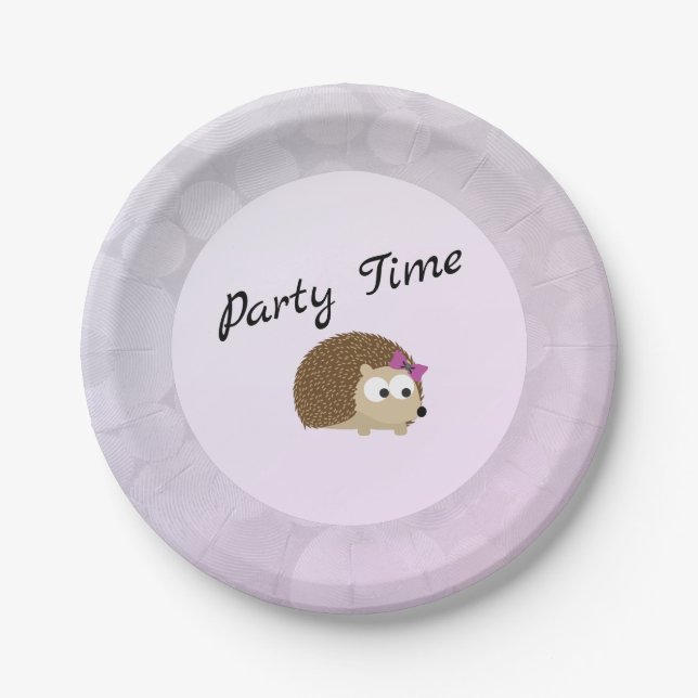 Party Time Girl Hedgehog Paper Plate (Front)