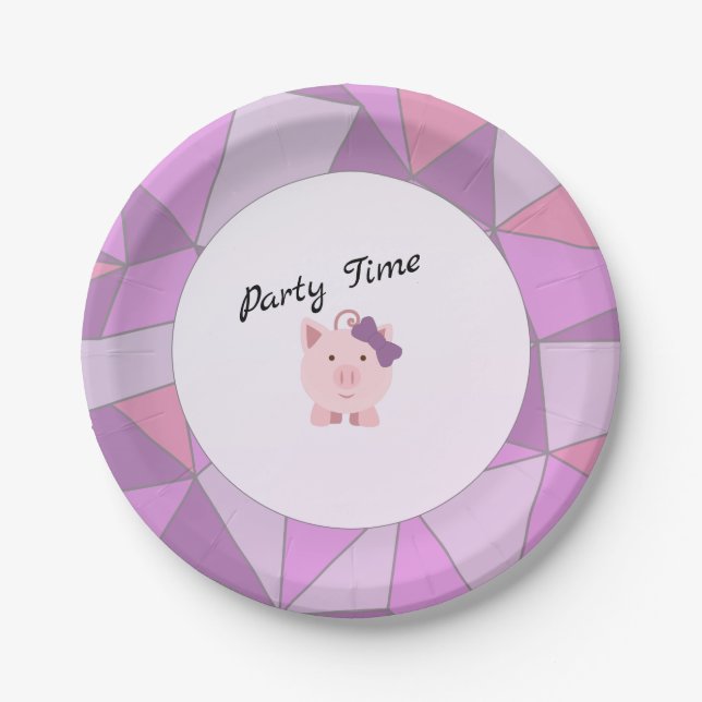Party Time Girl Pig Paper Plate (Front)