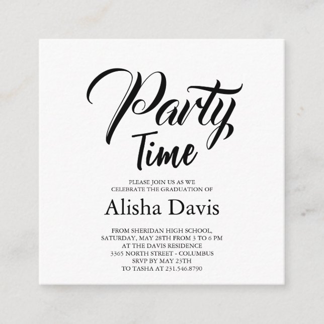 Party Time Graduation Celebration Invitation (Front)