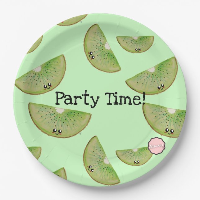 Party Time! Kawaii Kiwi Paper Plates (Front)