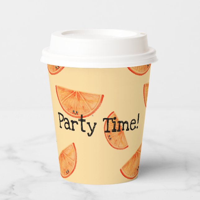 Party Time! Kawaii Orange Paper cup (Front)