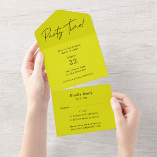 Party Time   Lime Green Modern Minimalist Stylish  All In One Invitation
