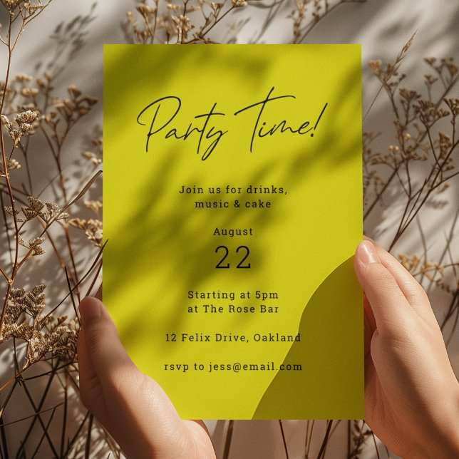 Party Time | Lime Green Modern Minimalist Stylish Invitation (Creator Uploaded)