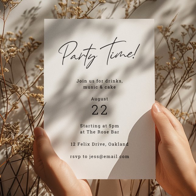 Party Time | Modern Minimalist Simple Clean White Invitation (Creator Uploaded)