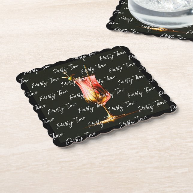Party Time Neon Modern Personalised Paper Coaster (Angled)