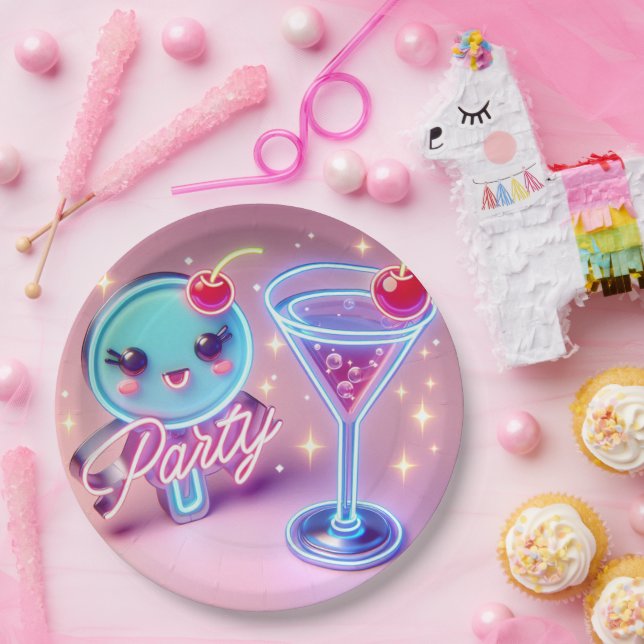 Party Time Neon Pink Paper Plate (Party)