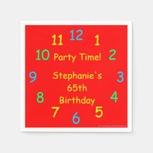 Party Time Paper Napkins, 65th Birthday, Red Napkin