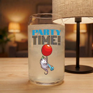 PARTY TIME! Party Possum Funny Floating Opossum Can Glass