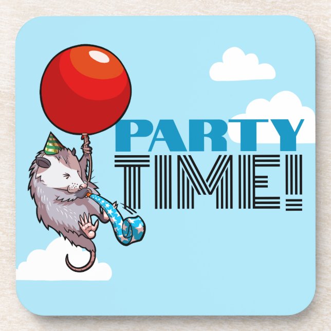 PARTY TIME! Party Possum Funny Floating Opossum Coaster (Front)