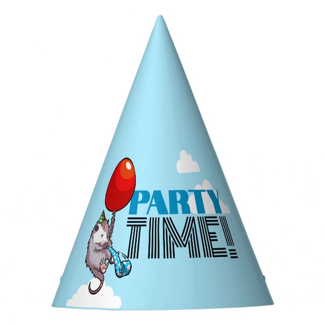 PARTY TIME! Party Possum Funny Floating Opossum Party Hat (Front)