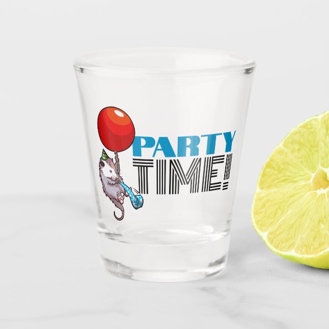 PARTY TIME! Party Possum Funny Floating Opossum Shot Glass (Front)