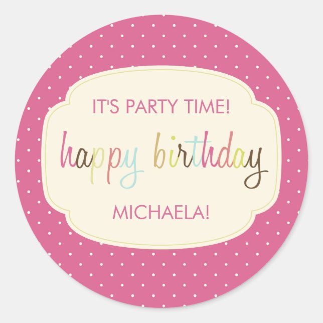 Party Time Personalised Birthday Stickers (Front)