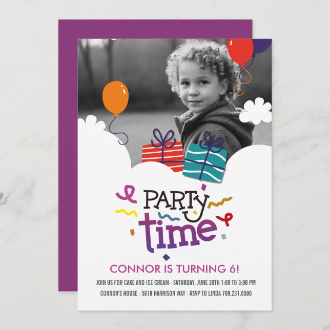 Party Time Photo Birthday Invitation (Front/Back)