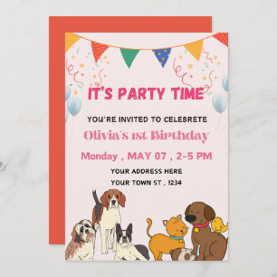 Party Time Puppy Dog Birthday Party Invitation