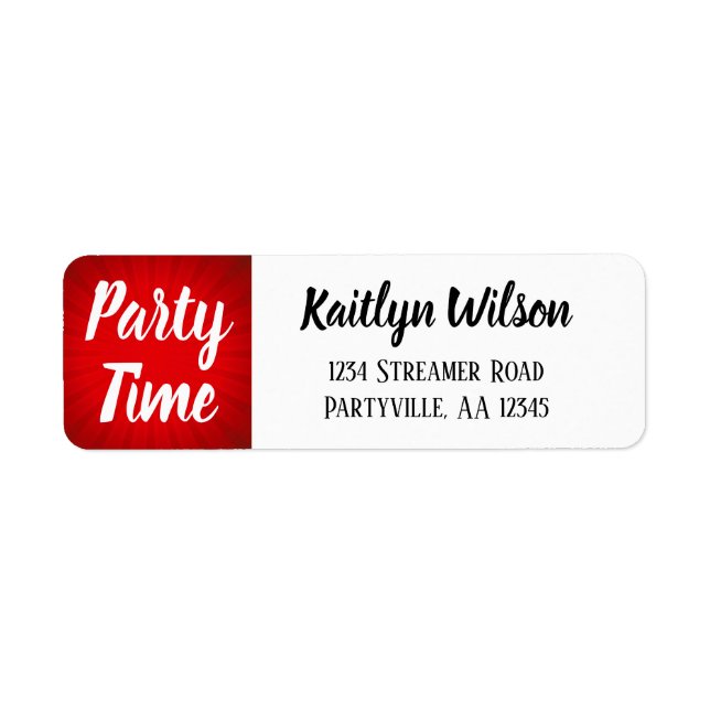 Party Time Red Sunburst Return Address Label (Front)