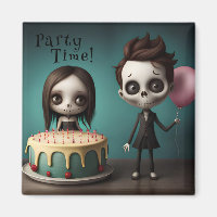 Party time! skeleton friends with birthday cake 