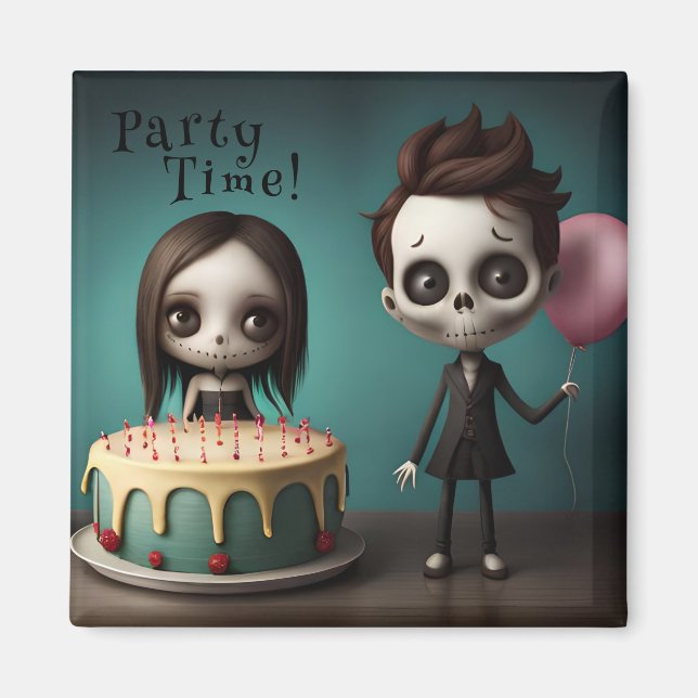 Party time! skeleton friends with birthday cake  magnet (Front)