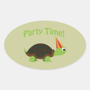 Party time! turtle oval sticker