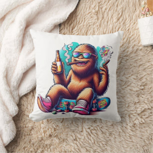 Party time with a chill Sasquatch on skateboards Cushion
