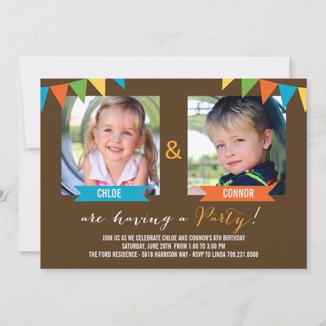 Party Together Birthday Invitations - Brown (Front)