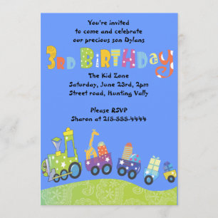 Party Train 3rd Birthday Happy third Invitation