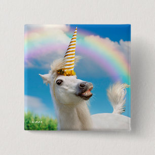 Party Unicorn Horse And Rainbow 15 Cm Square Badge