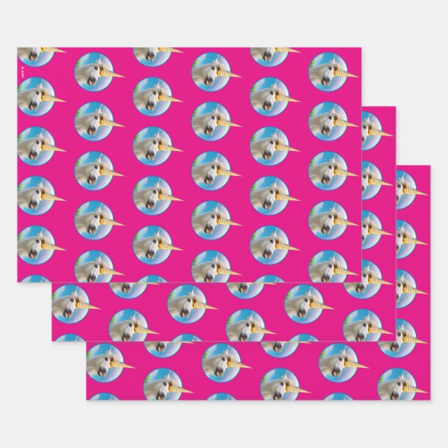 Party Unicorn Horse And Rainbow Wrapping Paper Sheet (Set)