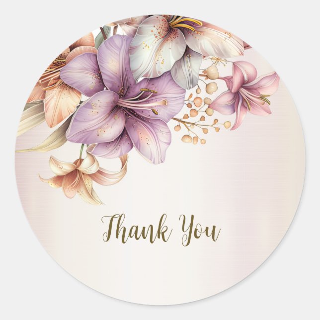 Party Watercolor Boho Pink Flowers Elegant  Classic Round Sticker (Front)