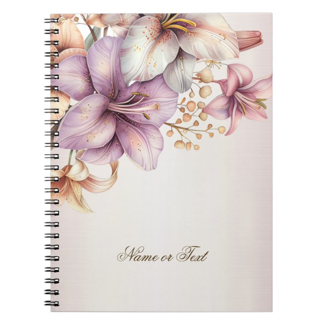 Party Watercolor Boho Pink Flowers Elegant Notebook (Front)
