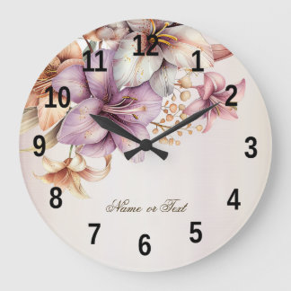Party Watercolor Boho Pink Flowers Elegant Stylish Large Clock