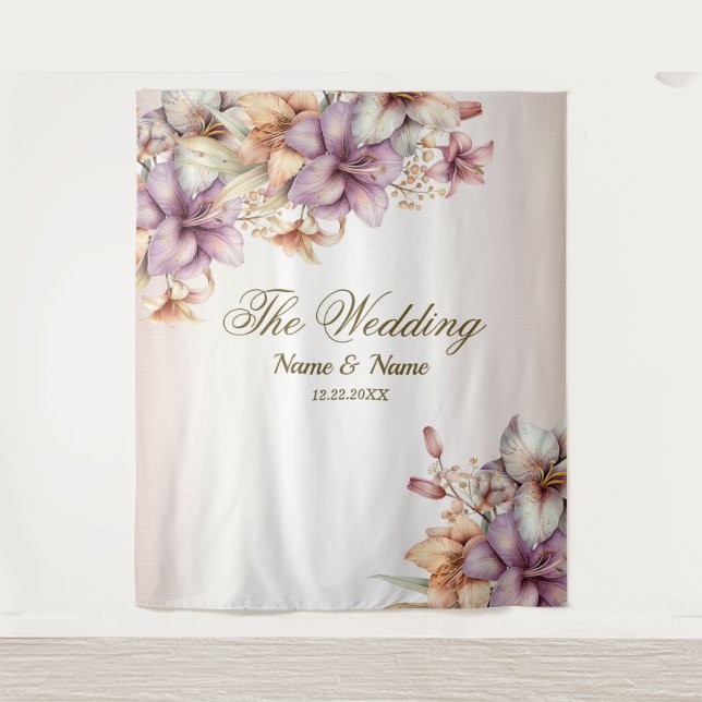 Party Watercolor Boho Pink Flowers Elegant Tapestry (Front)