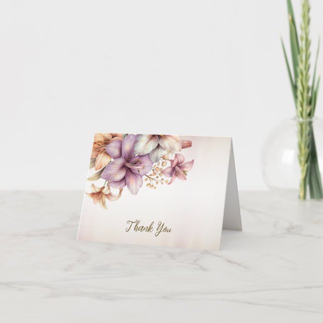 Party Watercolor Boho Pink Flowers Elegant Thank You Card (Front)