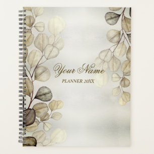 Party Watercolor Golden Eucalyptus Foliage Shiny Planner