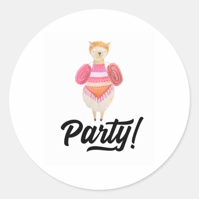Party! Watercolor Llama Classic Round Sticker (Front)