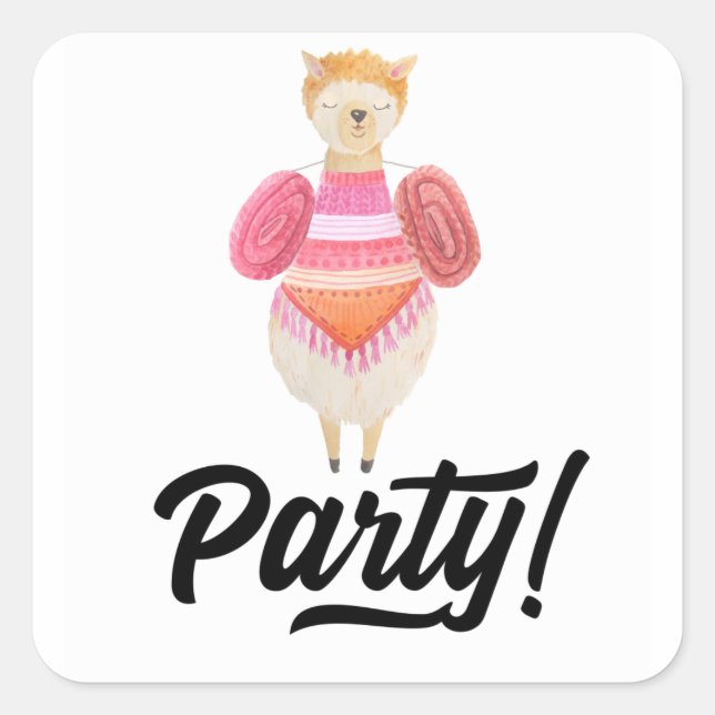 Party! Watercolor Llama Square Sticker (Front)
