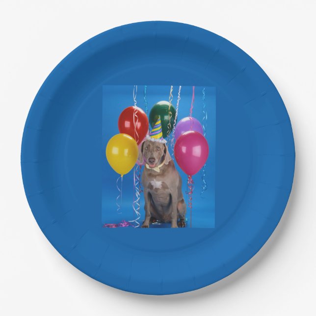 Party Weimaraner Dog Paper Plate (Front)