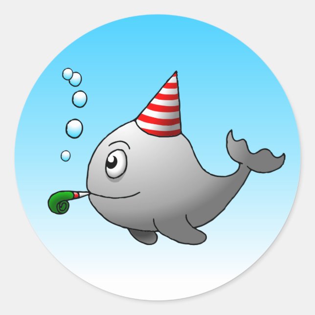 Party Whale Classic Round Sticker (Front)