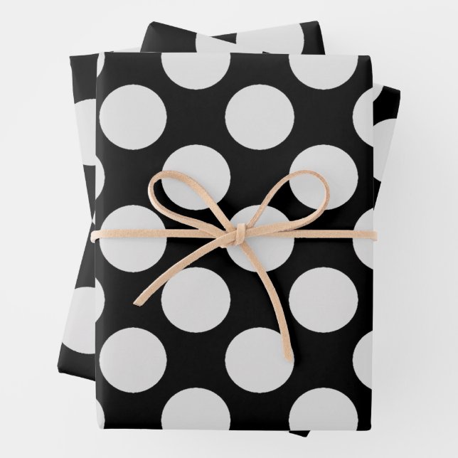 Party White Dots and Black Background Wrapping Paper Sheet (In situ)