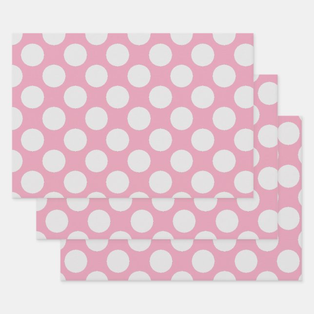 Party White Dots and Pink Background Wrapping Paper Sheet (Set)