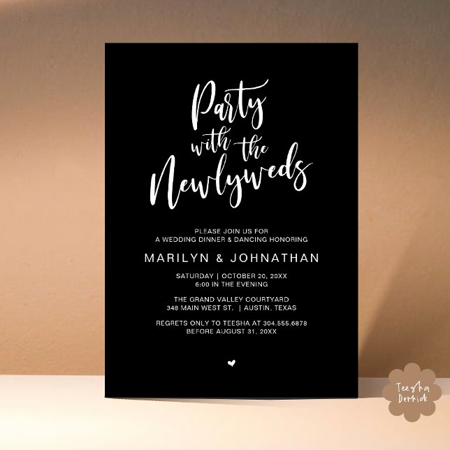 Party With The Newlyweds Rustic Wedding Dinner  Invitation (Party With The Newlyweds Rustic Wedding Dinner Dancing Lunch Brunch Invitation card PDF Black White)