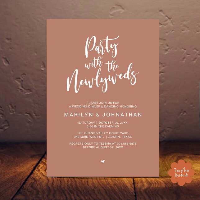 Party With The Newlyweds Rustic Wedding Dinner  Invitation (Party With The Newlyweds Rustic Wedding Dinner Dancing Lunch Brunch Invitation card PDF Earthy Brown)