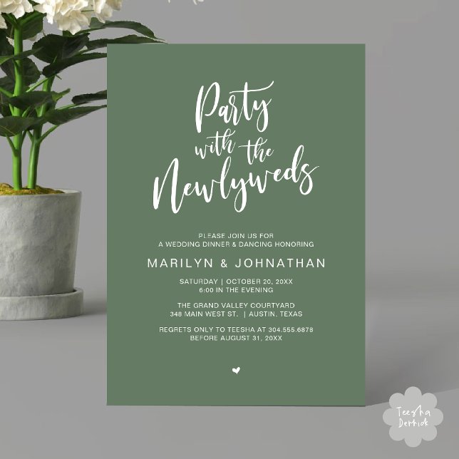 Party With The Newlyweds Rustic Wedding Dinner  Invitation (Party With The Newlyweds Rustic Wedding Dinner Dancing Lunch Brunch Invitation card PDF Sage Green)